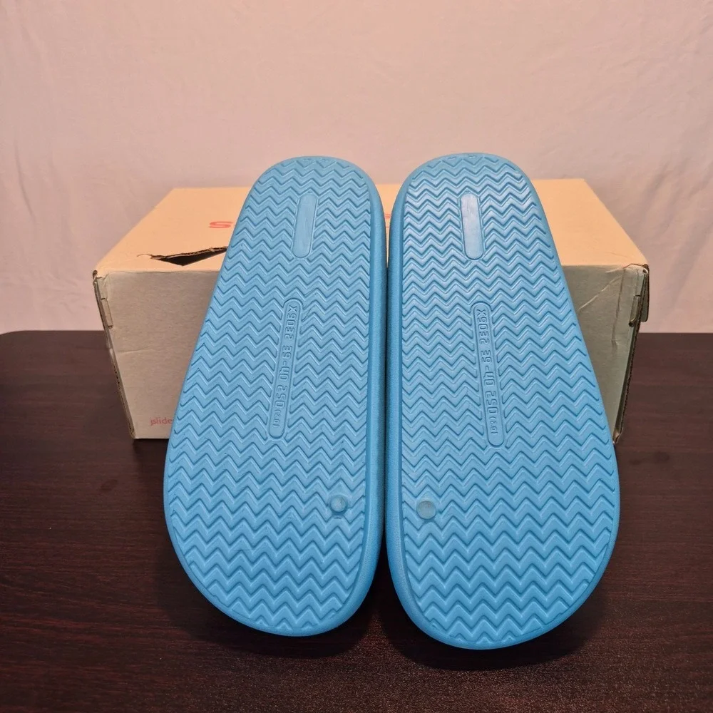 New In Box Beach Slides By J/Slides Blue/Yellow Eva Squish S-8 Chunky Minimalist